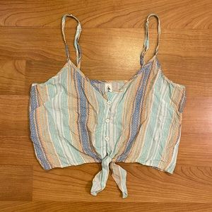 Mahina Button Front Striped Beach Crop Tank
